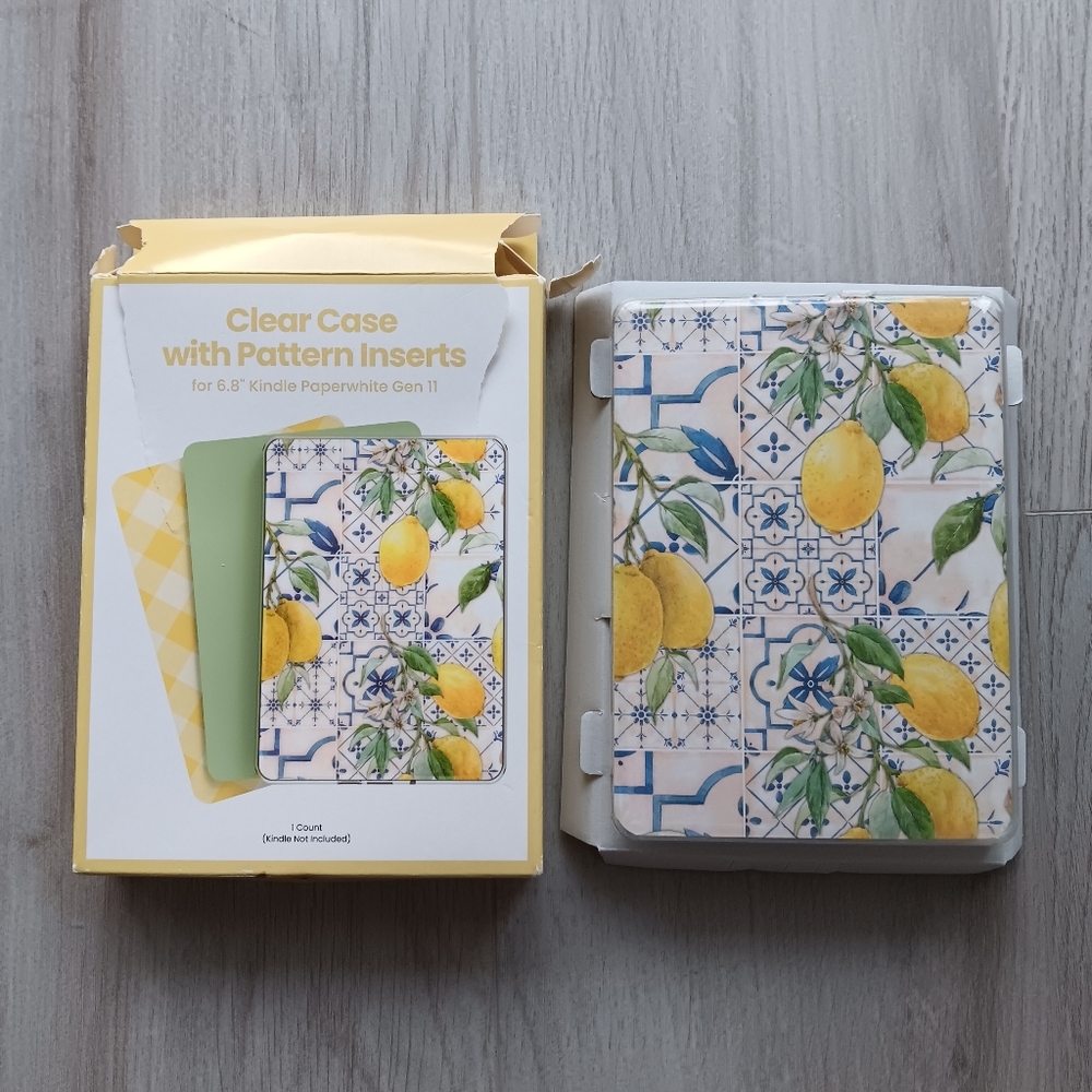 Clear Case Cover 3 Inserts 6.8" Kindle Paperwhite Gen 11 Lemons Yellow Blue